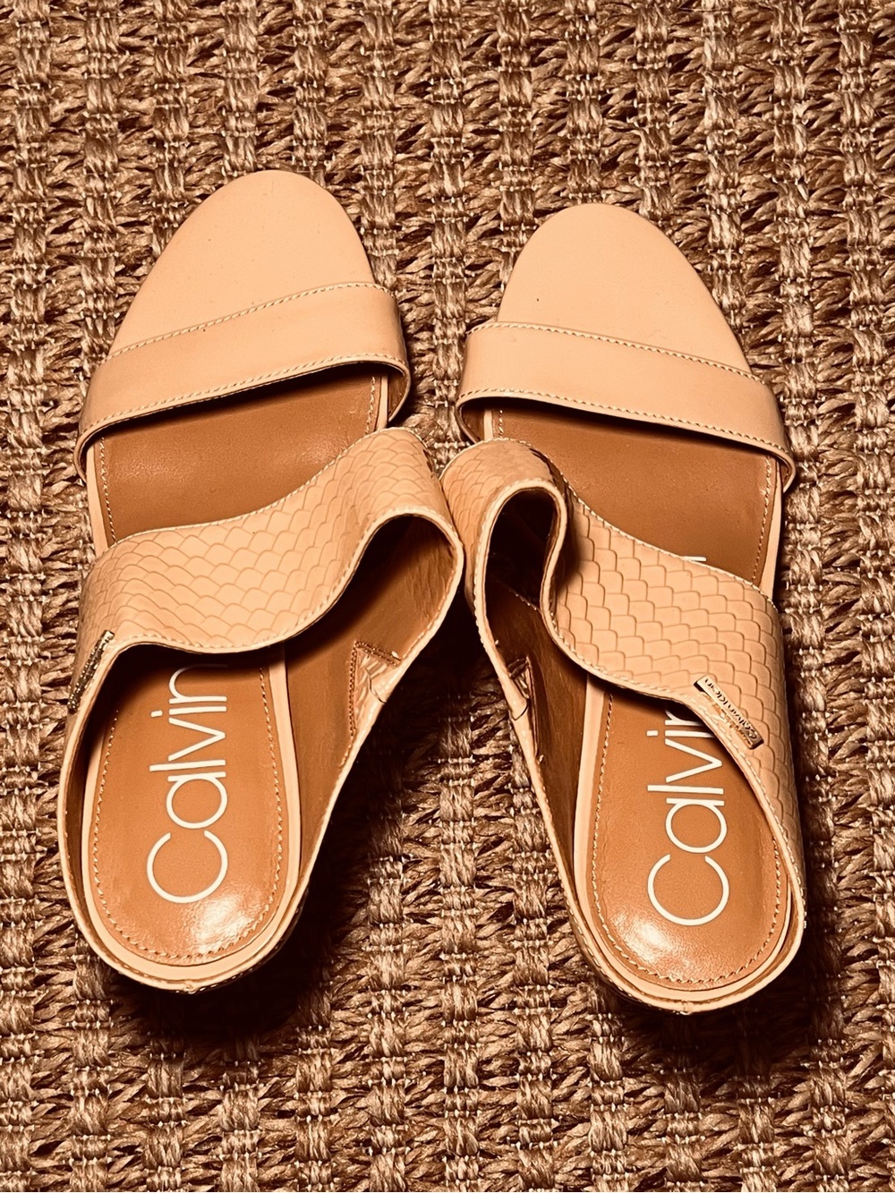 Calvin Klein Beige Textured Slip-On Mules